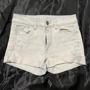 American Eagle Light Wash Distressed Hi-Rise Shortie Shorts